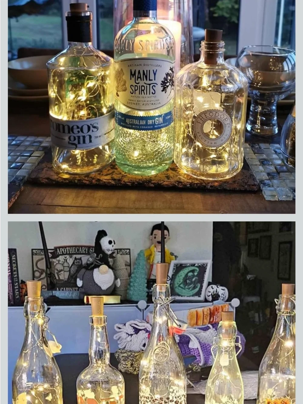 Set of 10 bottle Lights with Button Cell Batteries - Gold Tone
